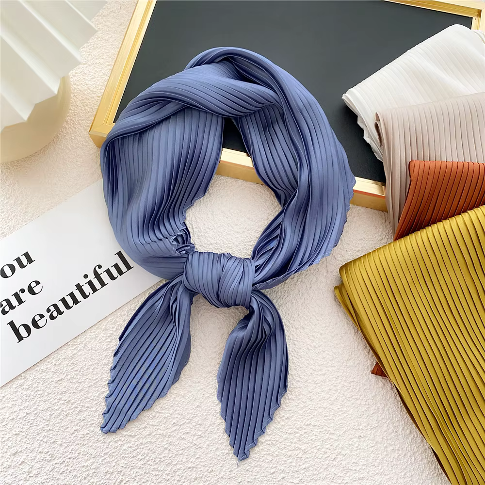 Femmes Foulard carré maigre ruban tête cou petit plissé cheveux cravate bande