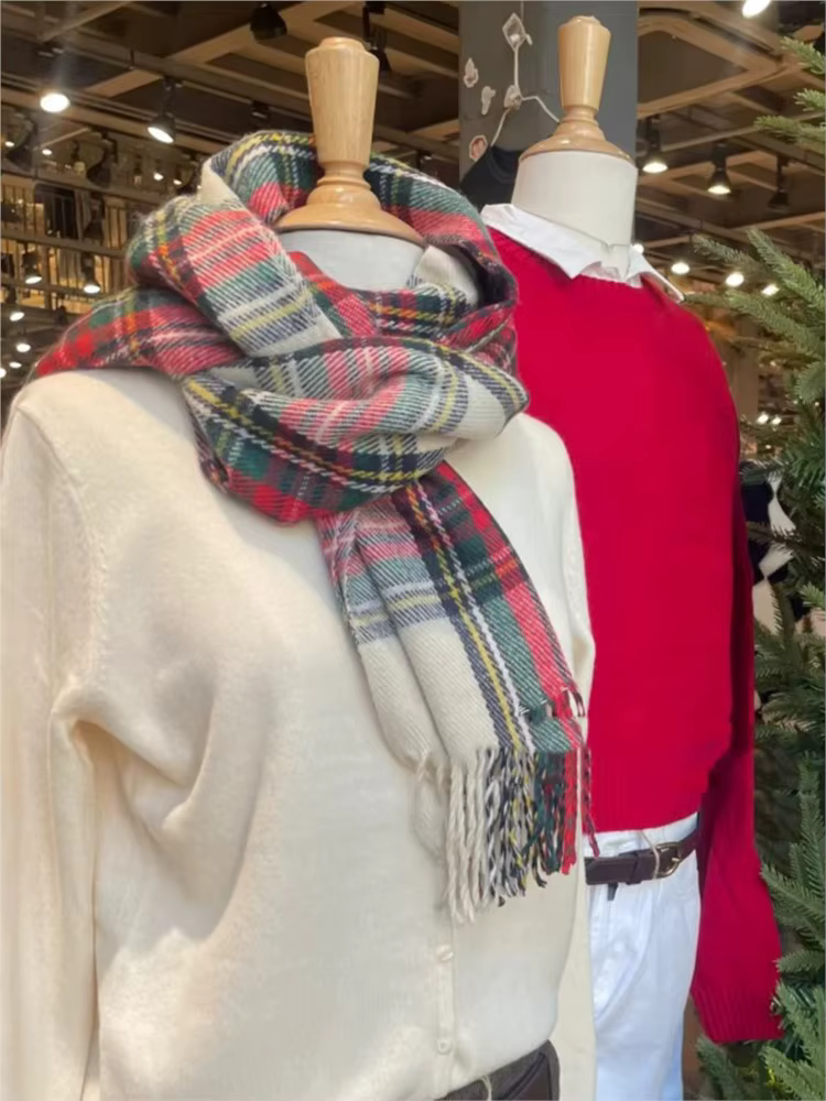 Américain Vintage gland Plaid tricoté écharpe femmes hiver unisexe chaud longue taille décontracté tout-match Preppy Style foulards noël