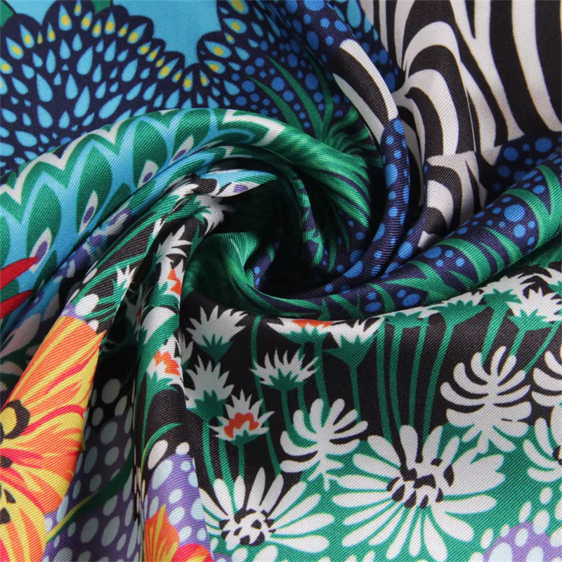 Foulard en soie femmes forêt zèbre imprimé foulards carrés tête Echarpes