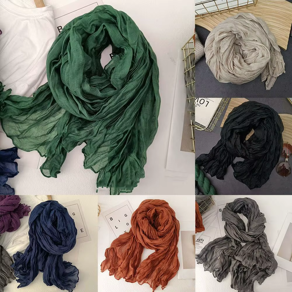 Écharpe en coton et chanvre de couleur unie