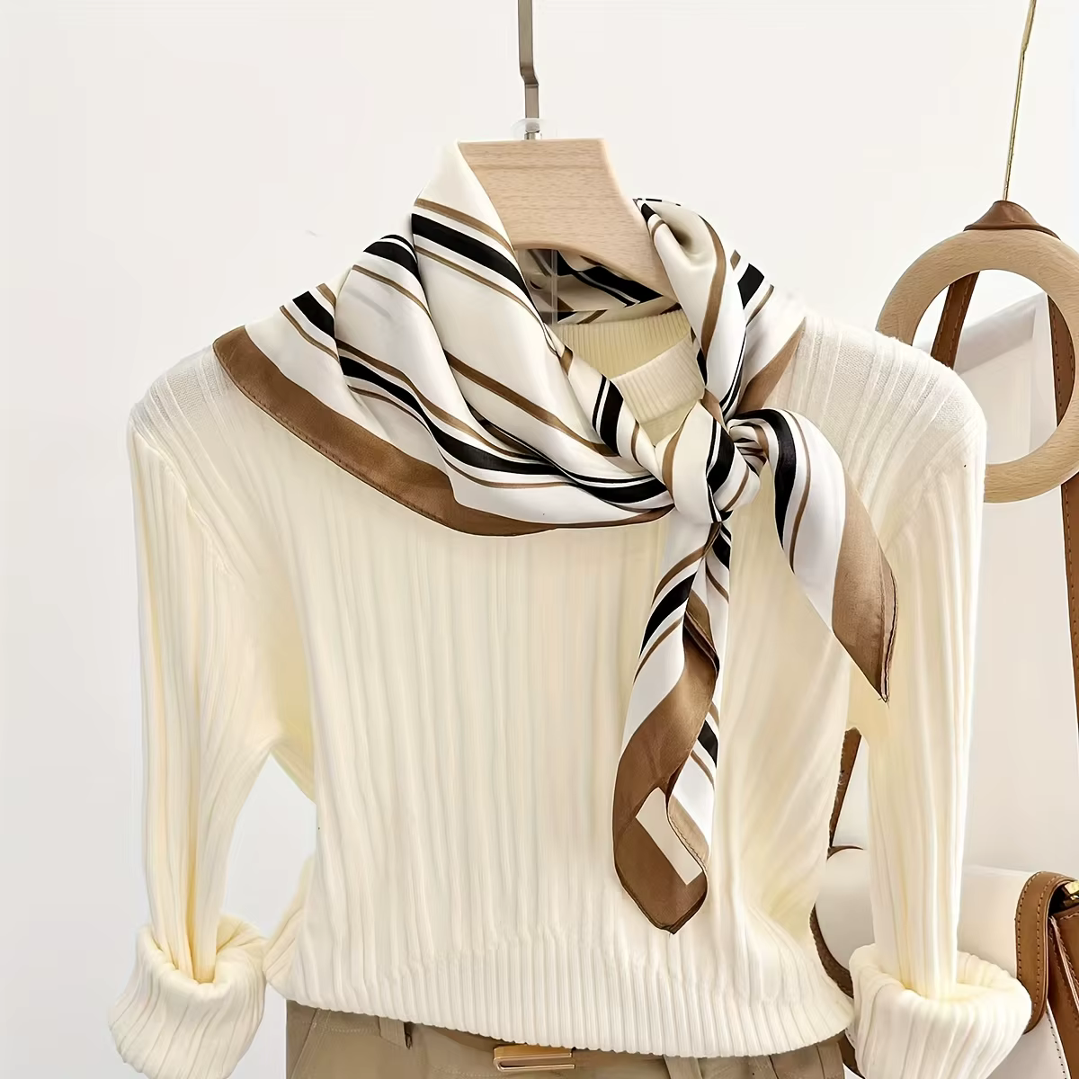 Élégant géométrique rayé carré écharpe pour femmes Satin mode enveloppes foulard femme bandes de cheveux ruban bandeau Bandana