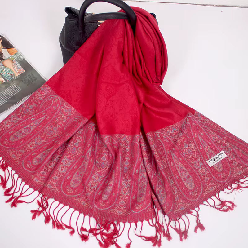 Paisley Jacquard femmes écharpe Bohe Style imprimé fleuri Pashmina ethnique frangé voyage foulards chaud hiver soyeux Long châle