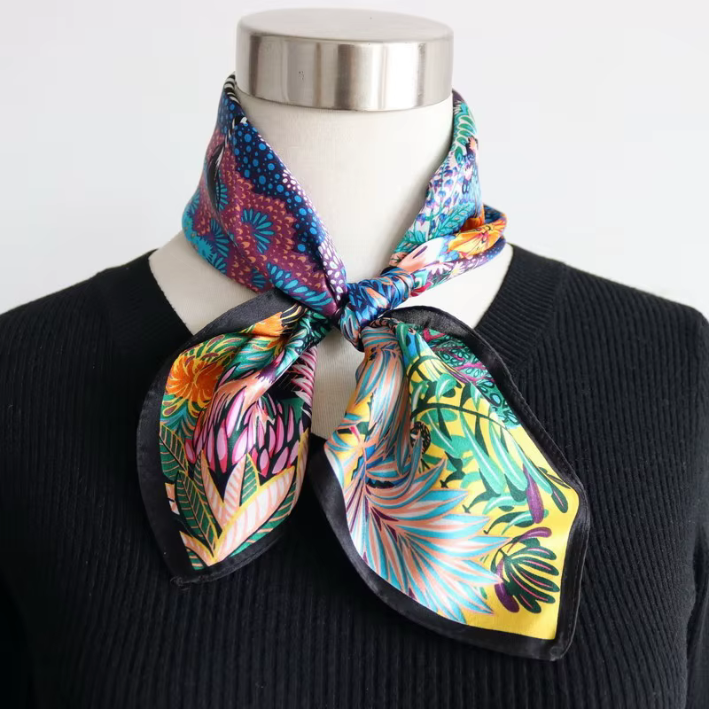 Printemps coloré cou écharpe femmes 100% véritable soie foulard enveloppement aquarelle forêt Hijab été plage mûrier tête cheveux foulards