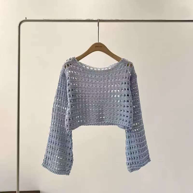 Haut en tricot au Crochet à manches longues pour femmes