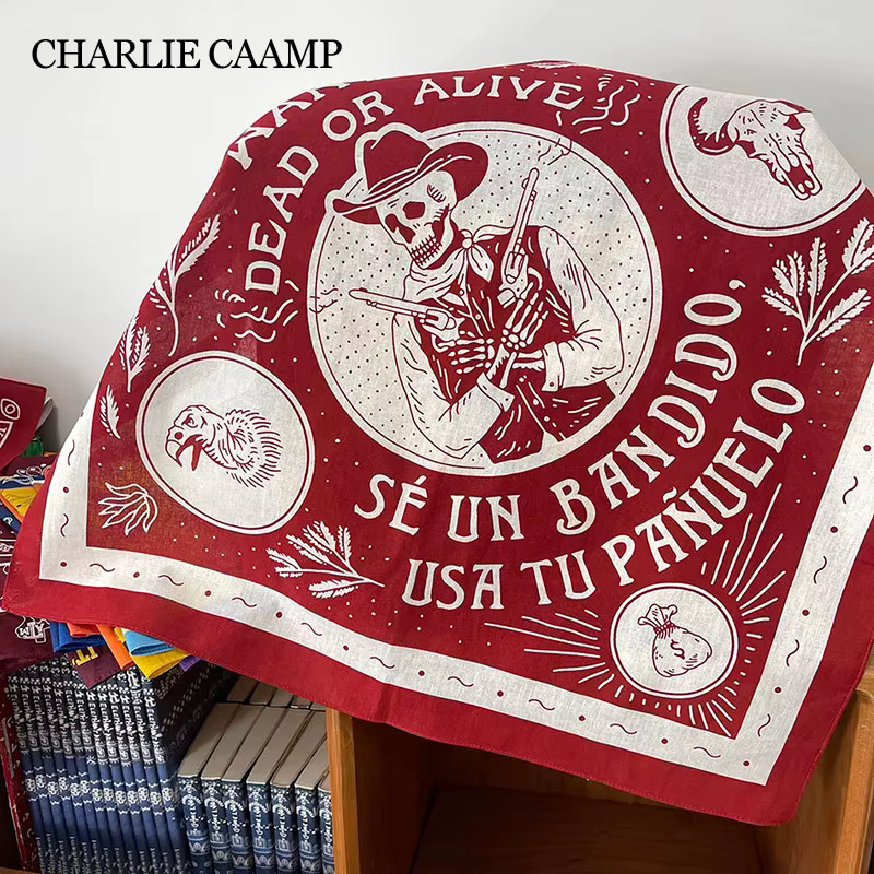 Crâne impression numérique coton carré écharpe Hip Hop rue danse sport cyclisme randonnée en plein air Bandana hommes bandeau Paisley Hijab