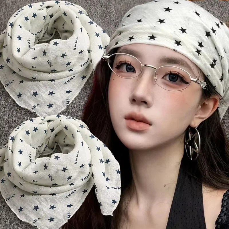 Tendance coton étoile cheveux écharpe mode tête enveloppement femmes été léger carré