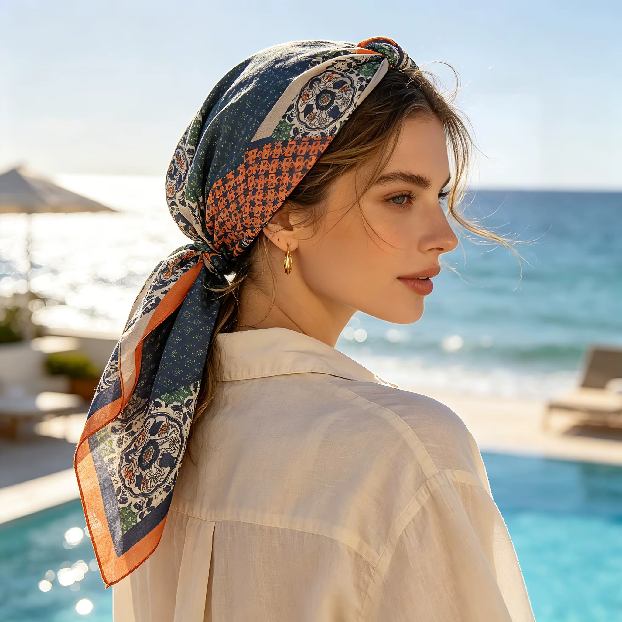 Nouveau Foulard Carré 2026 pour Femme – Élégant Hijab Rétro Paisley