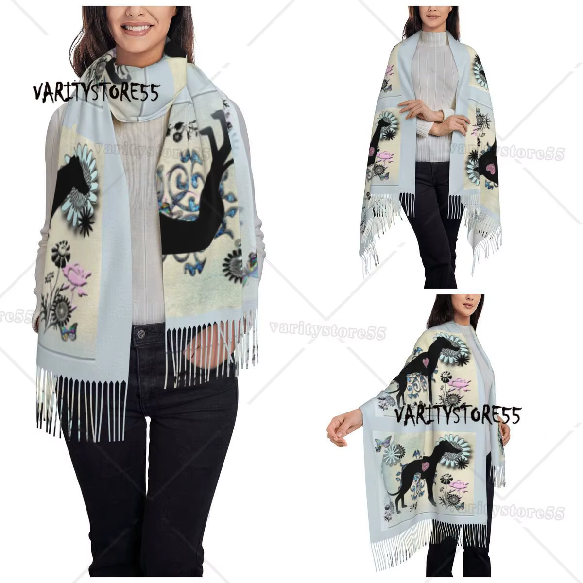 Greyhound Sighthound Art chien écharpe femmes hiver automne Pashmina châle enveloppement Animal italien longues grandes écharpes gland léger