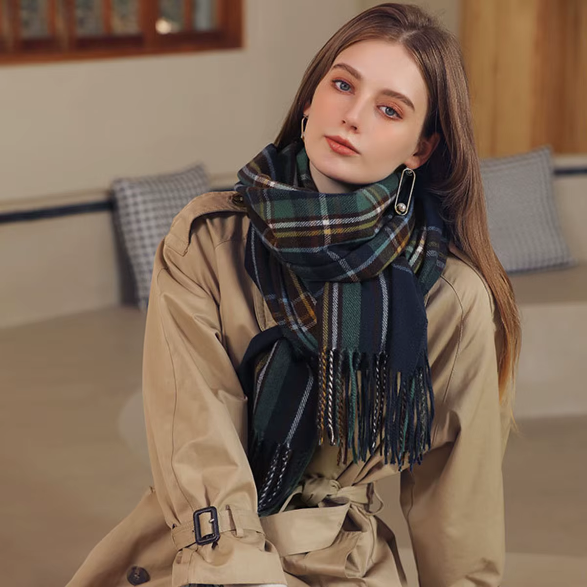 Écharpe chaude en Tartan de Style écossais pour femmes