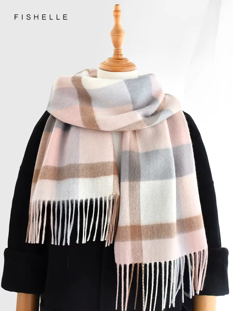 Écharpe à Carreaux Rose 100% Laine pour Femme et Homme