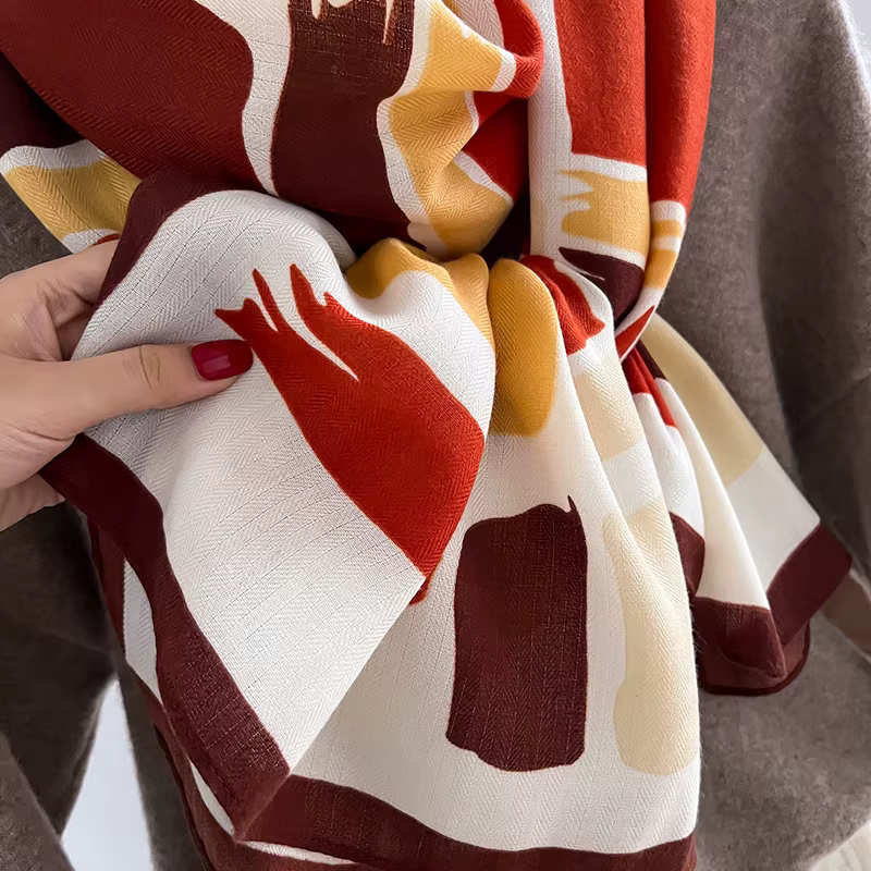 Foulard de Marque de Luxe en Laine et Coton pour Femme