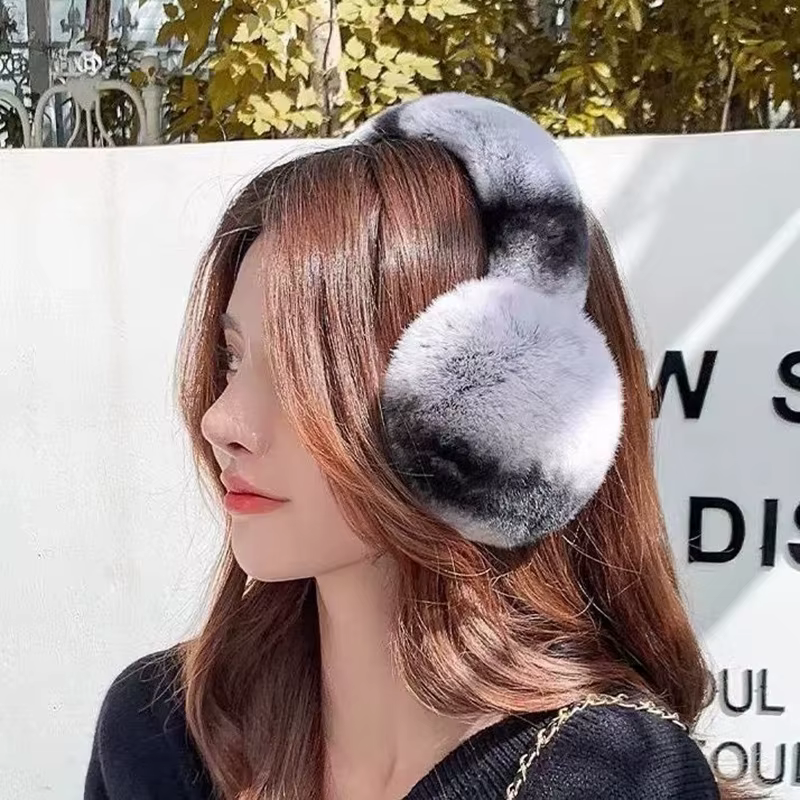 Cache-oreilles en fourrure de vrai lapin Rex pour temps froid