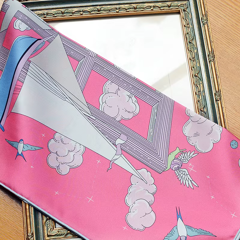 Nouveau Foulard en Soie Rose pour Femme 90 * 90 cm