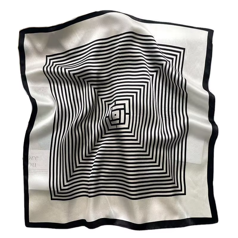 Femmes 100% foulard en soie de mûrier noir blanc rayé foulards carré