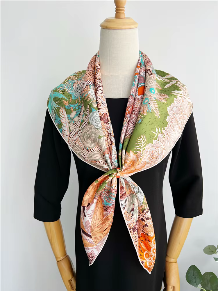 Foulard en soie de mûrier marque de luxe femmes foulards carrés Hijab châle enveloppement concepteur femme