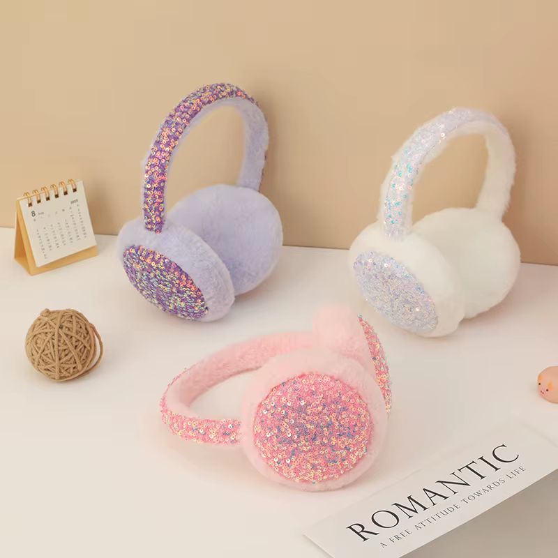 Cache-oreilles pour femmes coréen paillettes Dopamine Kawaii Verstaile peluche hiver velours coupe-vent pliable
