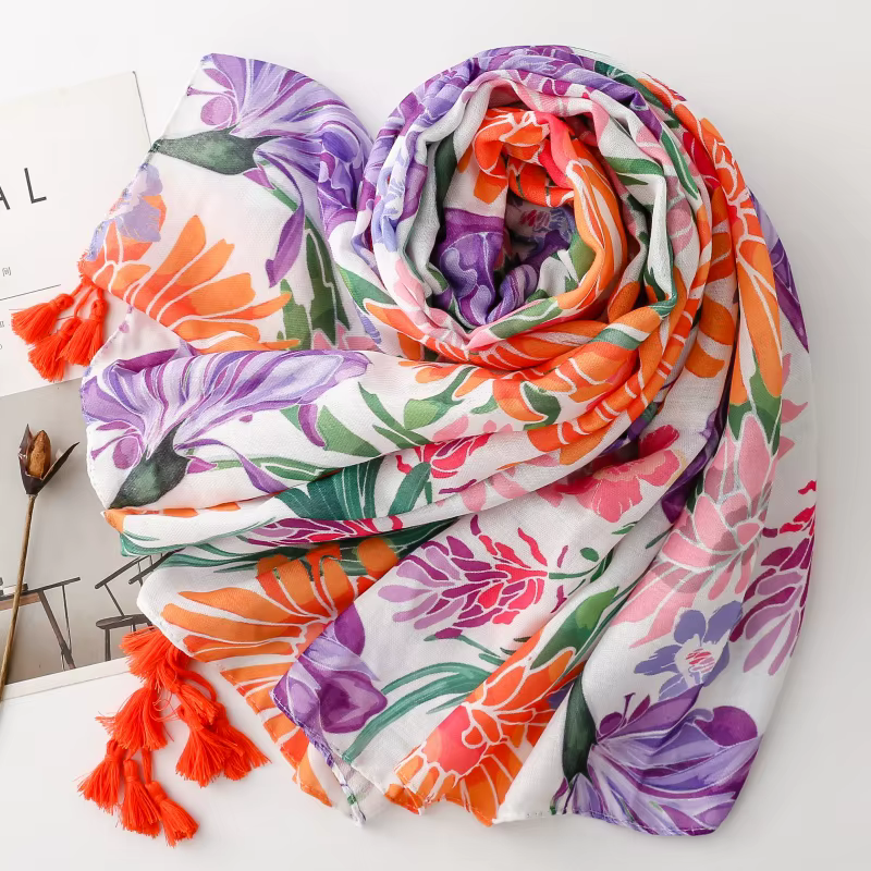Écharpe longue pour femme à imprimé floral coloré