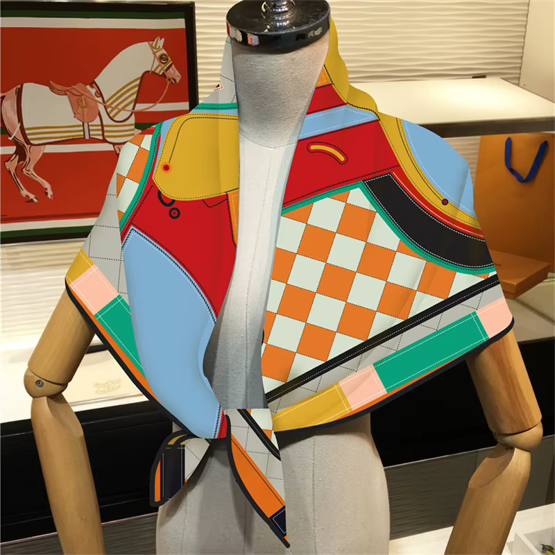 Injplanchers f-Foulards Carrés Imprimés de Selle pour Femme