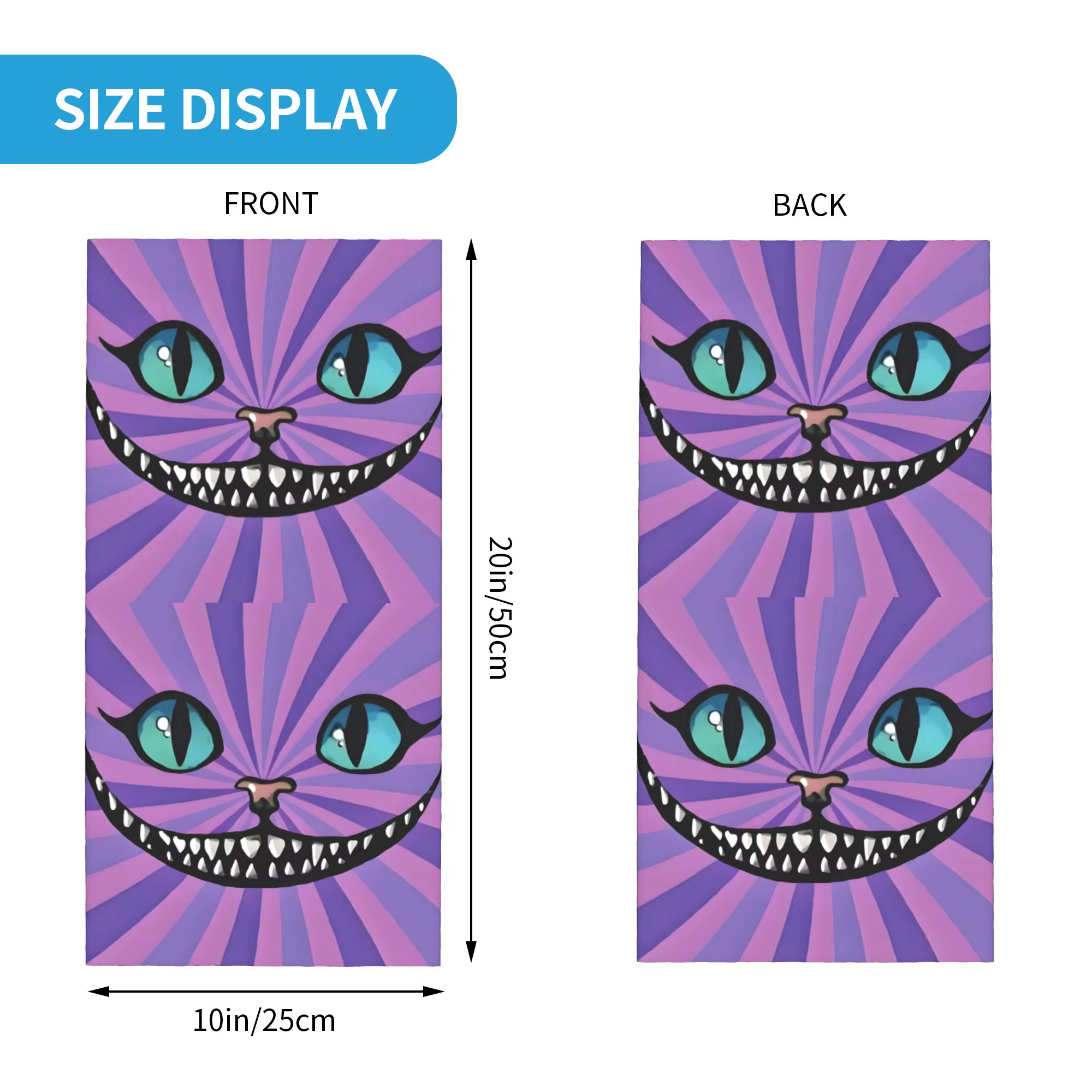 Cache-cou bandana personnalisé motif Chat du Cheshire pour la randonnée et la course à pied