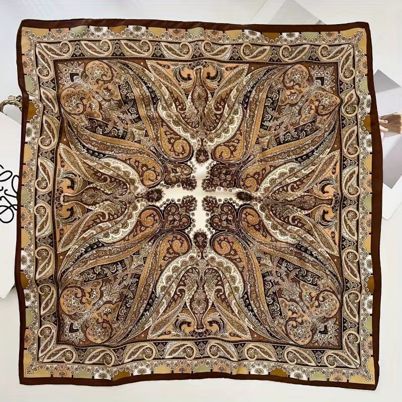 Nouveau Paisley pied-de-poule imprimé carré écharpe couleur café mince lisse cou