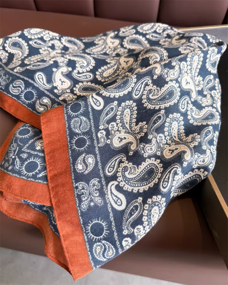 Écharpe de cou en coton et lin imprimé noix de cajou pour femmes