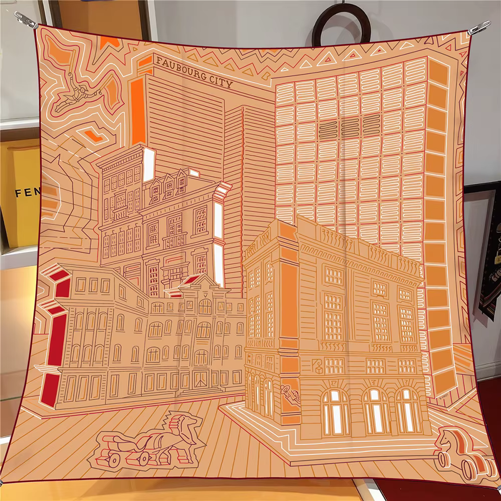 Foulard en soie sergé châle marque de luxe Fubao City Architecture