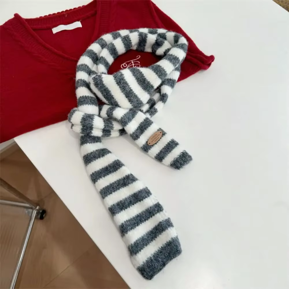 Foulard Long en coton à rayures noires et grises pour femmes