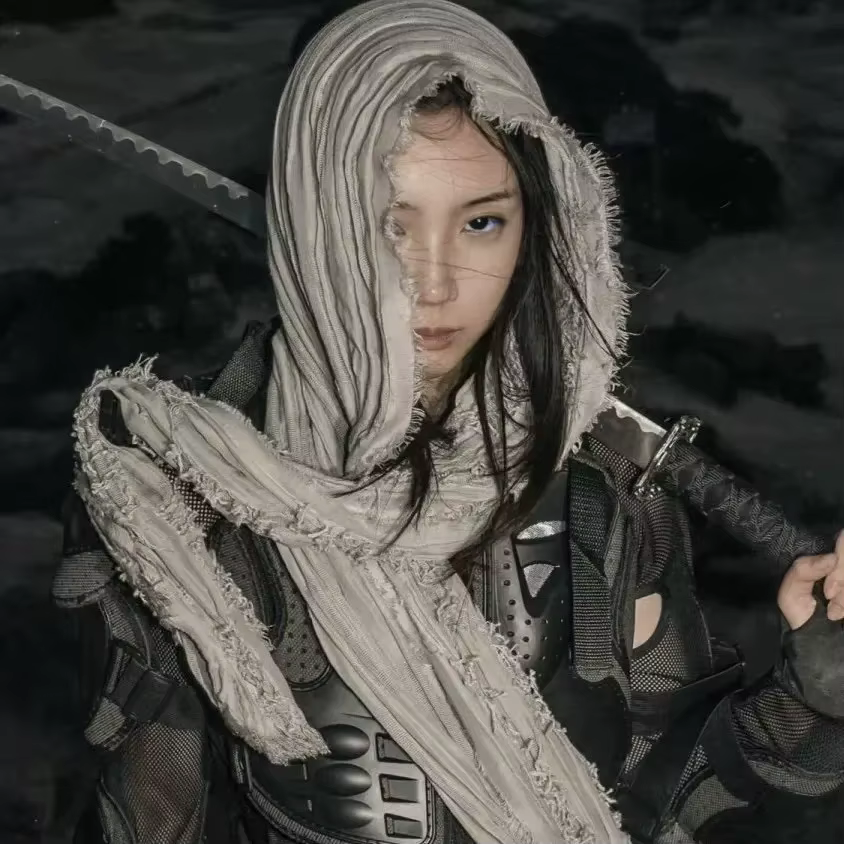Coton et lin lavé Vintage en détresse Hip Hop Punk écharpe hommes femmes en plein air Techwear décontracté Cosplay châle Y2K Accessoires