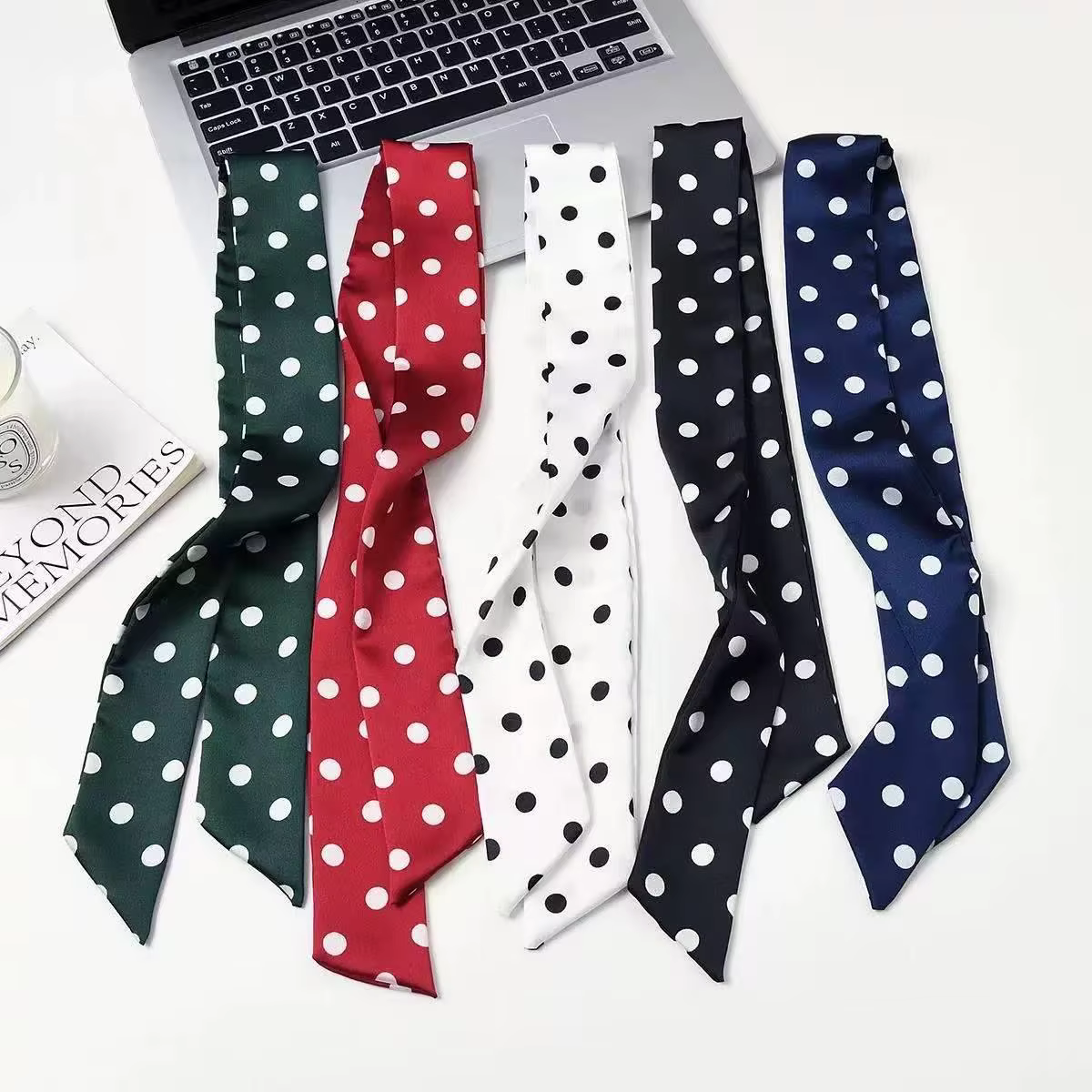 200*5 cm longue écharpe en soie élégant à pois foulard pour les femmes foulards de cou étroit Satin mince