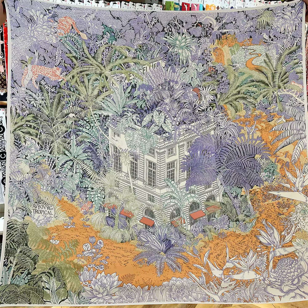 POBING foulard en cachemire de soie femmes châles roulés à la main imprimé forêt foulards carrés enveloppes dame