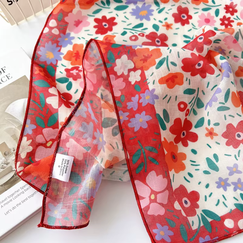 Foulard Carré en Coton et Lin pour Femme