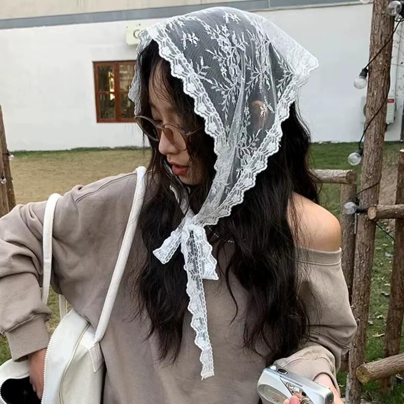 12 styles dentelle maille Triangle écharpe français pays Style Floral cheveux