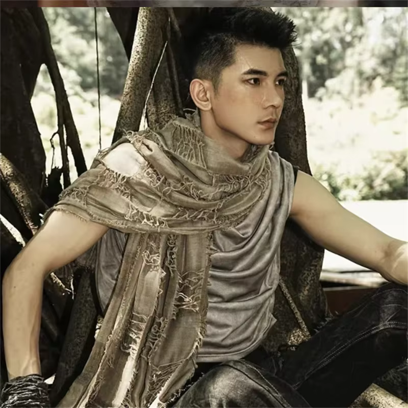 Style ruines unisexe Steampunk Hip Hop coton lin écharpe rétro foulards apocalyptiques Techwear Capes extérieur tactique châle