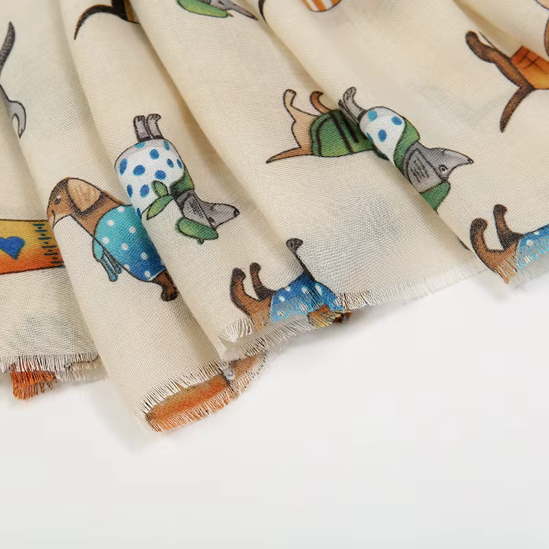 Écharpe en Viscose à Motif de Chien et Chat pour Femme Musulmane