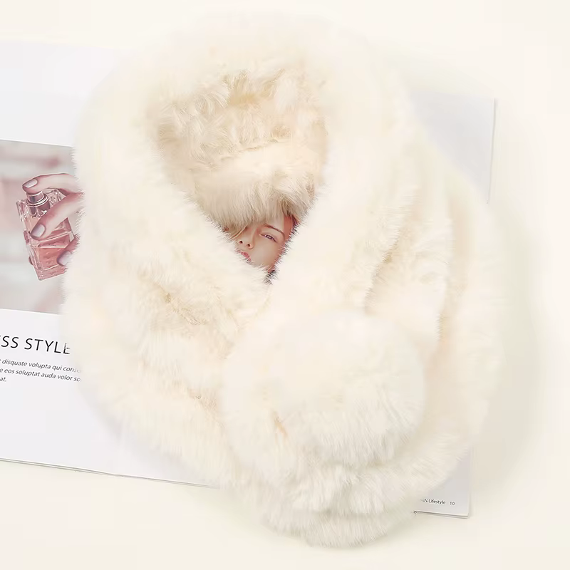 Hiver femmes trois tubes lapin cheveux écharpe couleur unie Simple enveloppement extérieur chaud épaissi foulard silencieux 70*14 cm