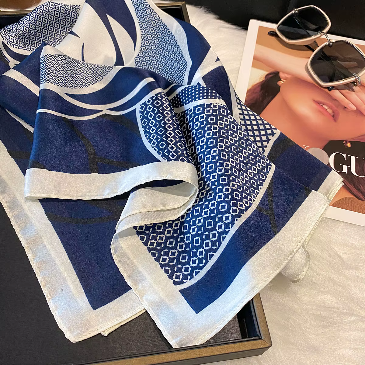 Foulard carré en soie de luxe pour femmes, imprimé Floral, bandeau en Satin doux, Hijab, bandeau féminin, Foulard de sac
