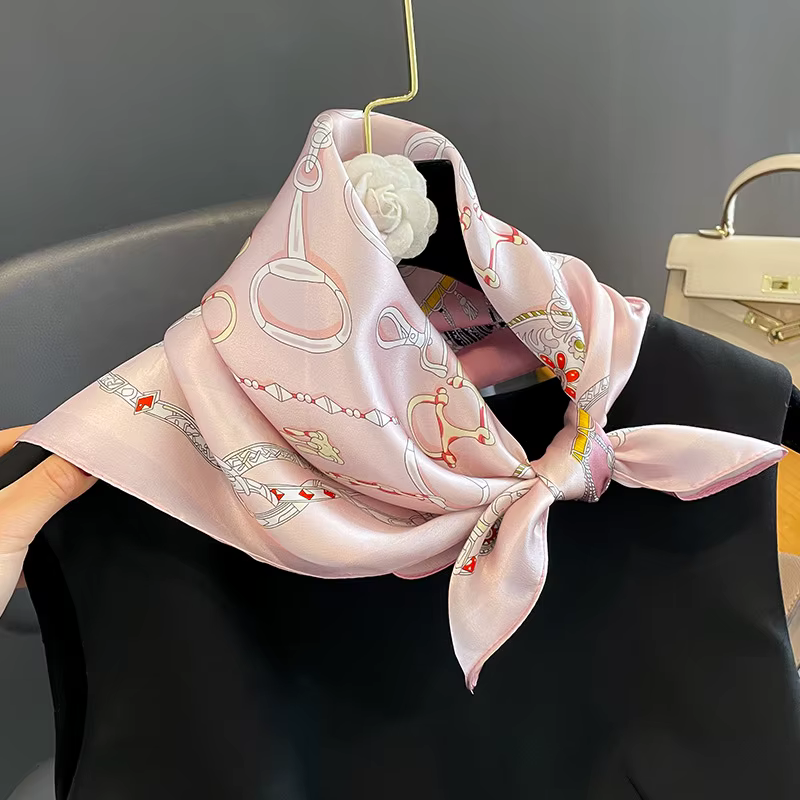 Écharpe 100% pure soie de mûrier de couleur rose – Foulard léger pour cheveux à tête carrée de 21 pouces pour femmes
