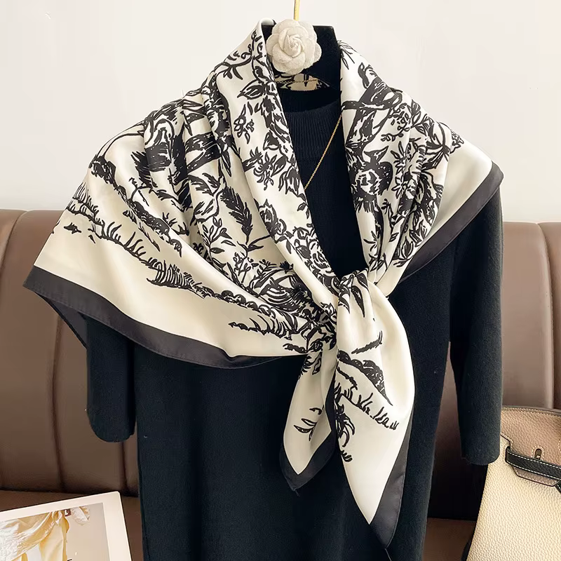 Foulard carré en sergé imprimé design pour femme