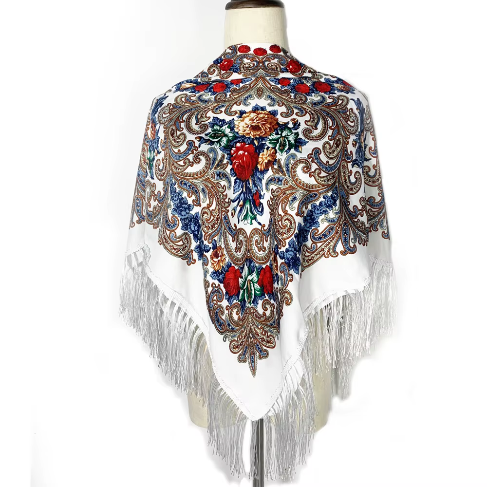115*115 cm femmes russe écharpe de luxe imprimé fleuri carré Bandana ukrainien à franges châle Babushka mouchoir bandeau