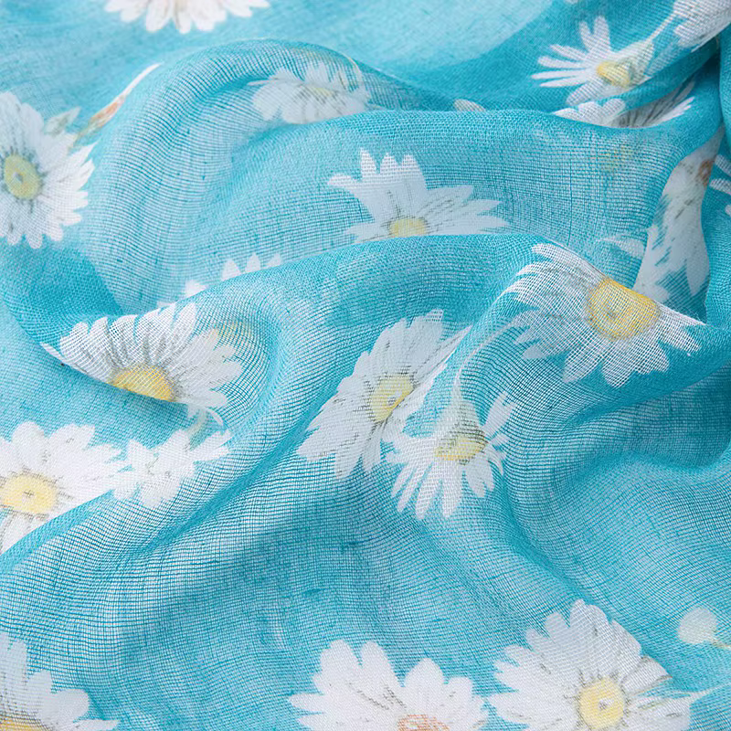 Écharpe pour femme à imprimé marguerite grise