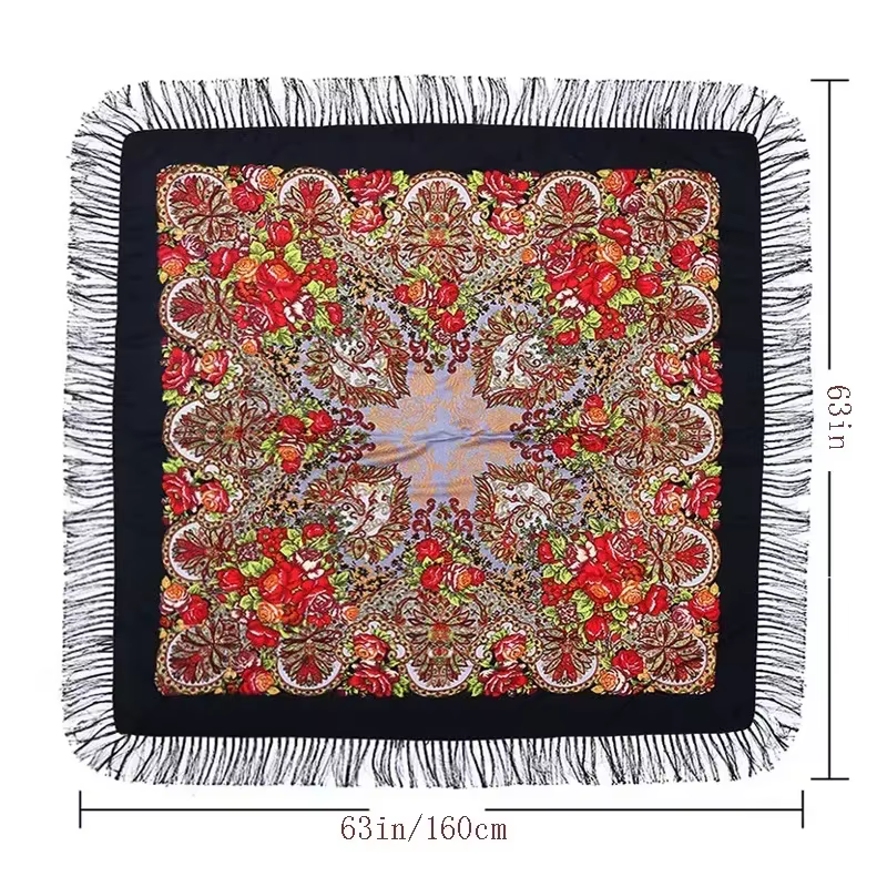 160*160 cm ethnique grande écharpe carrée pour femme châles gland imprimé fleuri foulard Turban enveloppes russe Babushka Bandana couverture