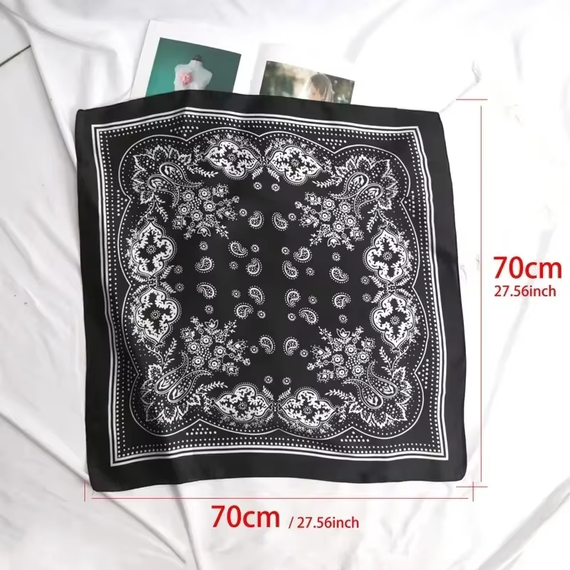 Femmes écharpe 70 cm noir Hip Hop Bandana foulard Paisley imprimé Hijab chapeaux poignet bandeau carré foulards imprimer mouchoir