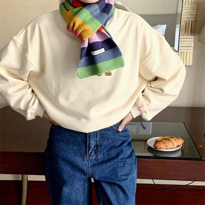 Écharpe Mohair à rayures arc-en-ciel pour hommes et femmes en hiver
