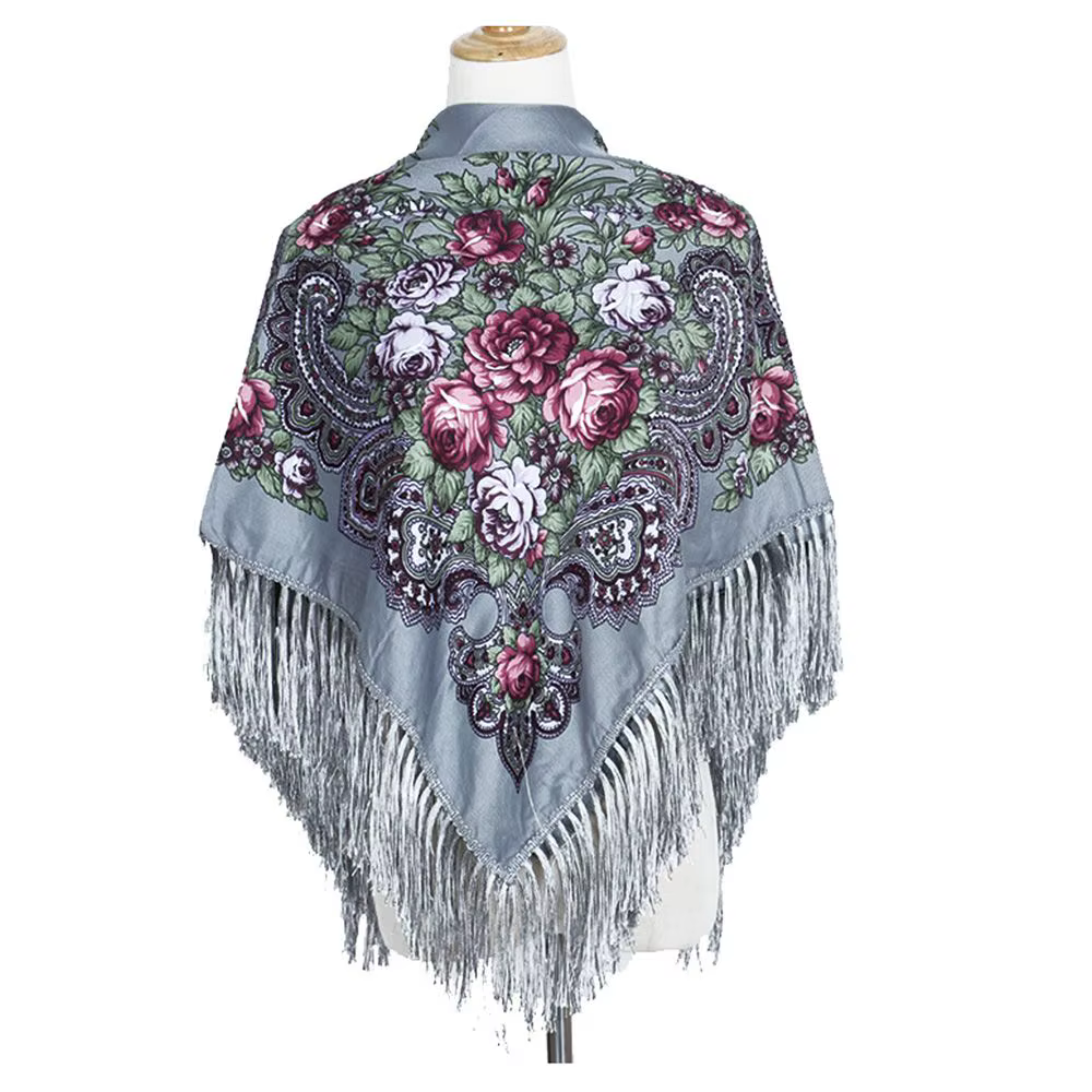Écharpe carrée en coton vintage grande taille