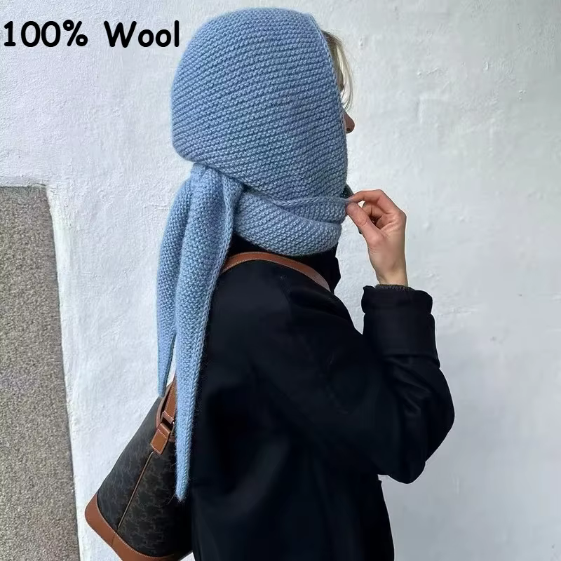 100% laine grande écharpe Sophie surdimensionné capuche cagoule chapeau d'hiver Protection des oreilles coupe-vent chaud Bomber chapeaux femmes mode bonnets
