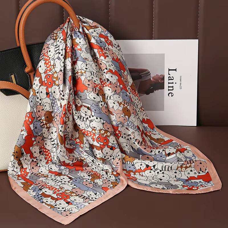 Foulard carré en Satin de soie imprimé de luxe pour femmes