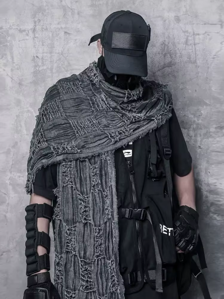 Techwear tactique Hip Hop Punk écharpe hommes femmes lavé Vintage déchiré trou Bufanda extérieur écharpes décontractées