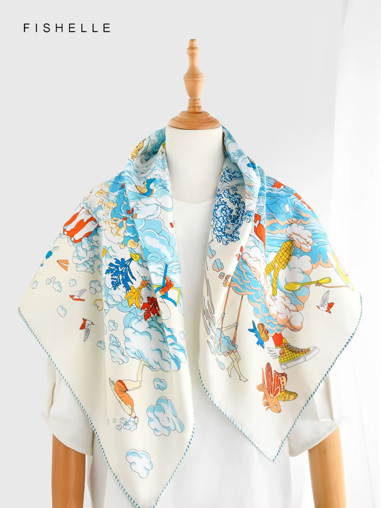 Foulard beige en soie 100% naturelle pour femme