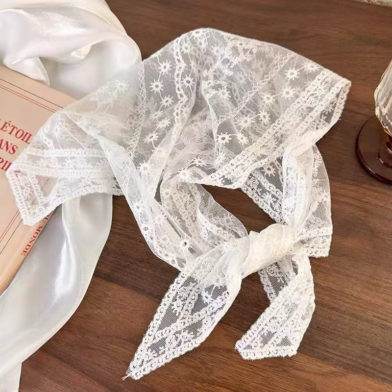 Femmes rétro dentelle cheveux écharpe bohême Triangle foulard filles imprimer Bandana bandeau blanc bandes