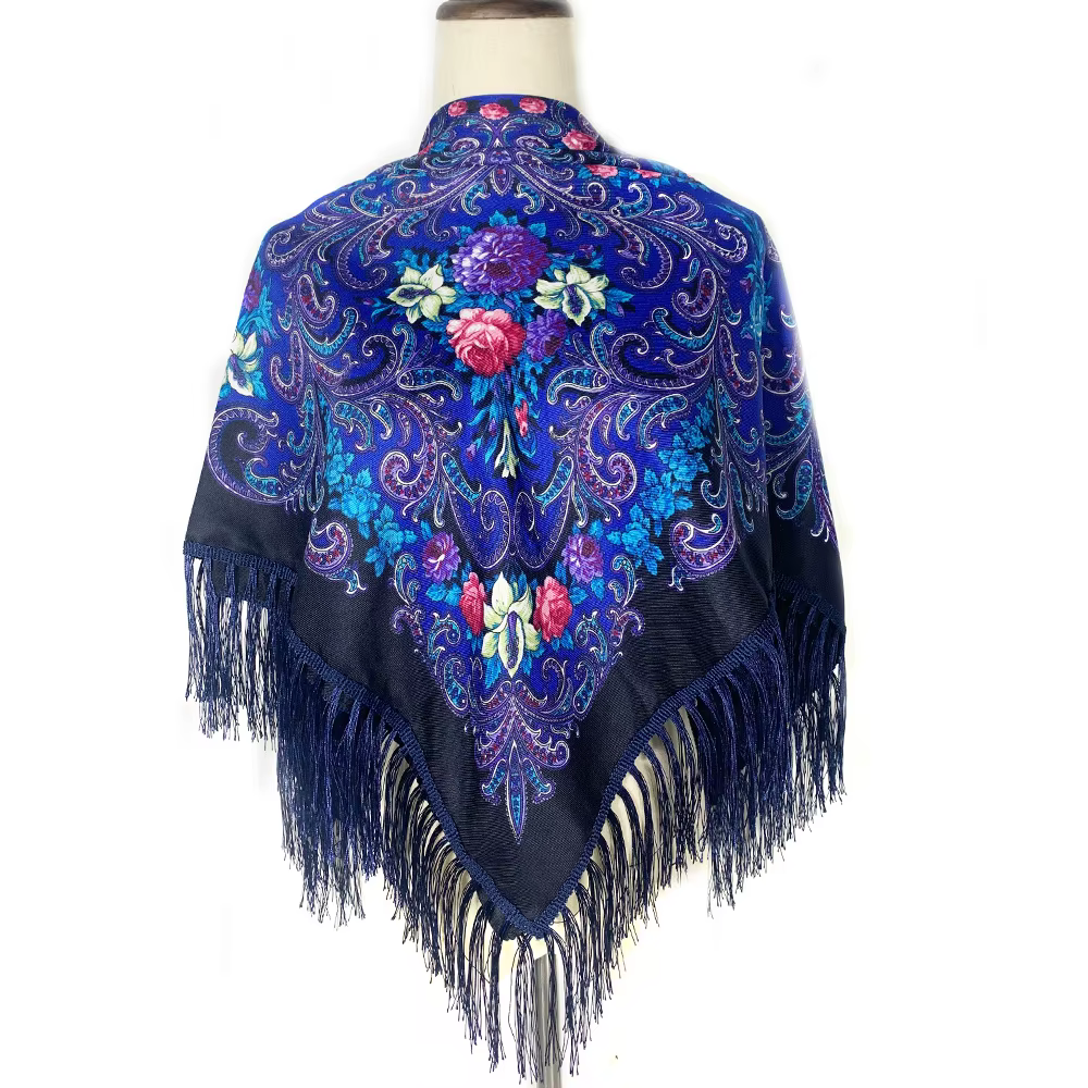 115*115 cm femmes russe écharpe de luxe imprimé fleuri carré Bandana ukrainien à franges châle Babushka mouchoir bandeau